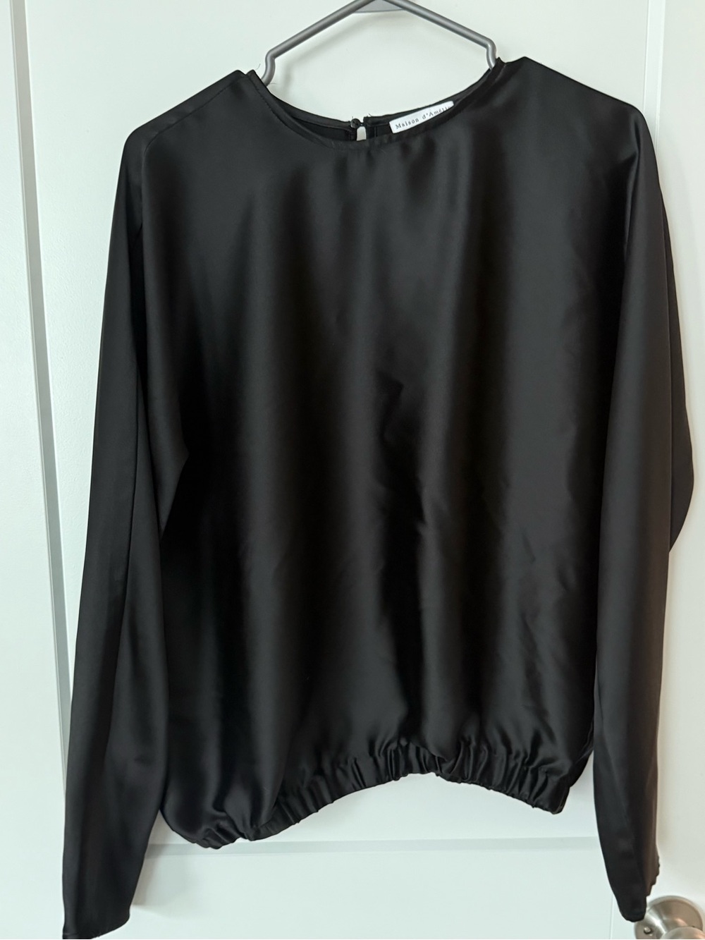 Black Satin Long-Sleeve Blouse